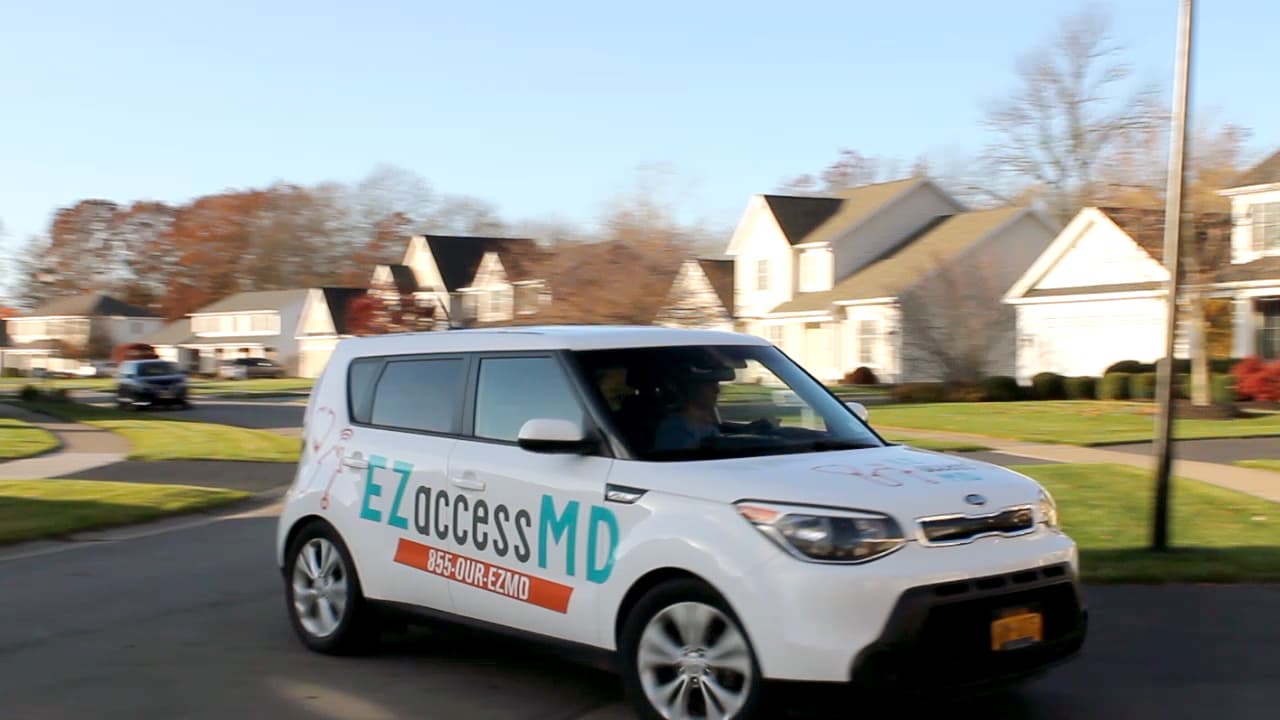 The EZaccessMD mobile medical unit arriving at a home with X-Ray and diagnostic equipment on board